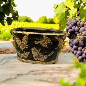 Elegant Black and Gold Butterfly Serving Bowl